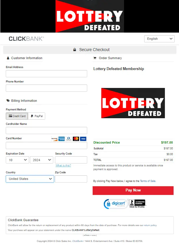 Lottery Defeater Software Secured Order Form
